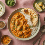 plat a base de poulet butter chicken sur table rustique