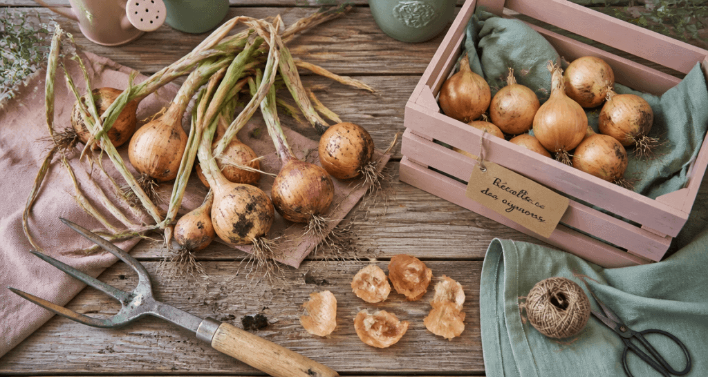 Quand récolter les oignons, oignons fraîchement récoltés sur table de jardin