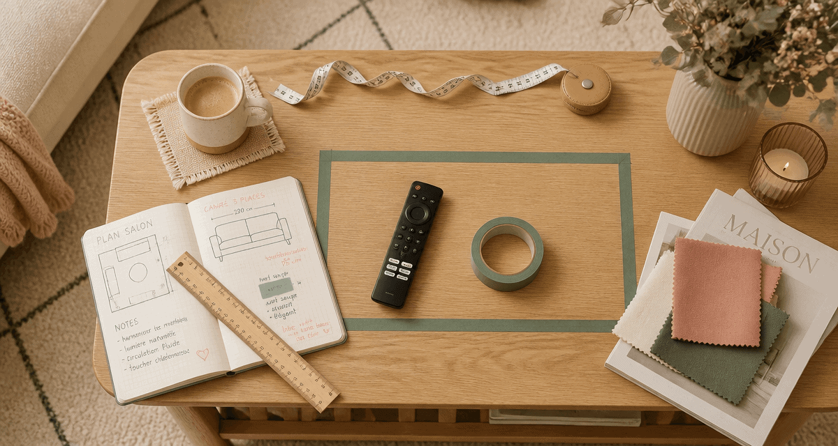 quelle distance entre tv et canapé, schéma et outils sur table basse