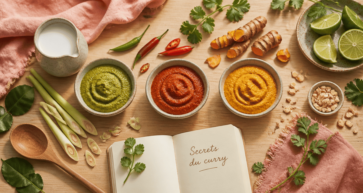 recette avec pate de curry verte rouge jaune et ingrédients