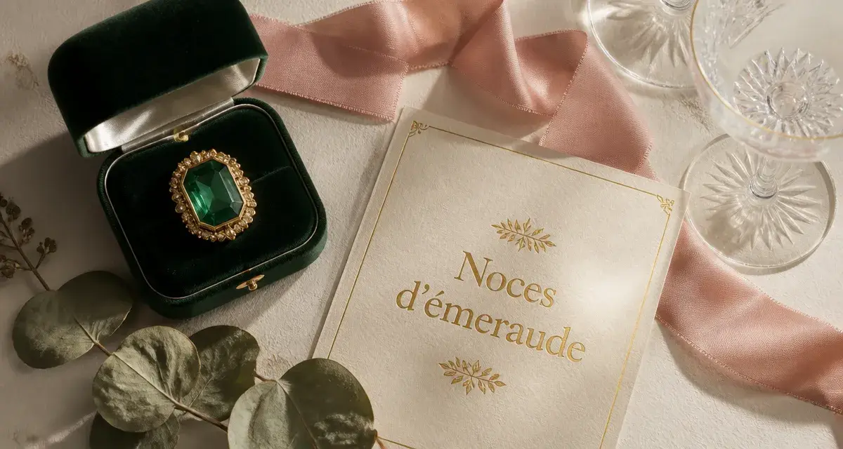 40 ans de mariage : Noces d’émeraude, émeraude et ruban vert