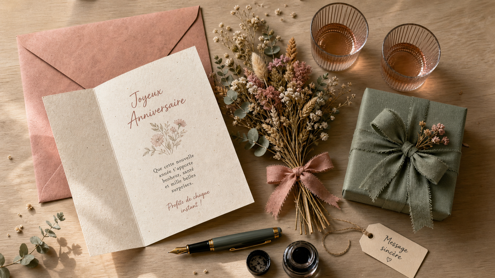 Anniversaire homme : message sincère et idée cadeau sur table