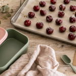Cerise au congélateur : cerises surgelées séparées sur plaque