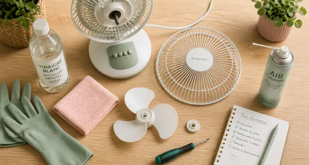 comment nettoyer un ventilateur avec outils sur plan de travail