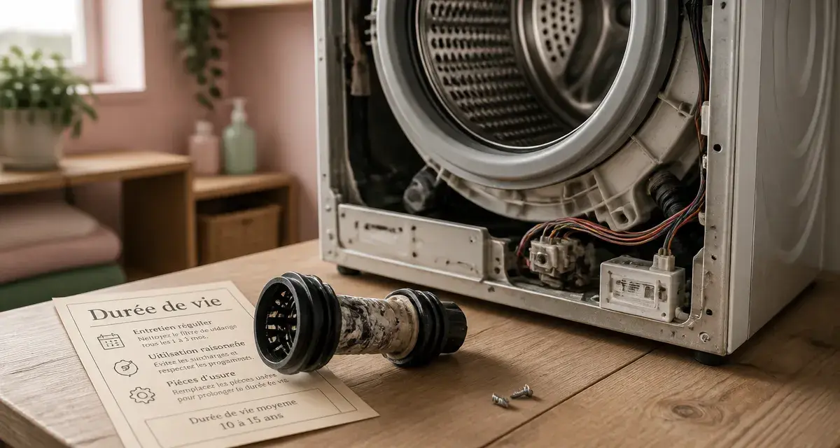 Durée de vie machine à laver : 2000 cycles, filtre et calcaire pour éviter la panne