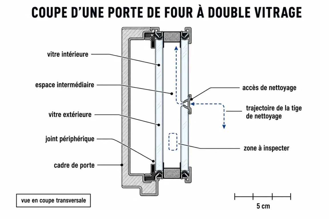 Schéma technique pour nettoyer entre les deux vitres d'une porte de four