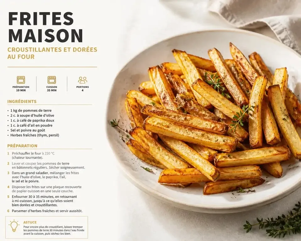 Frites maison croustillantes cuites au four dans une assiette