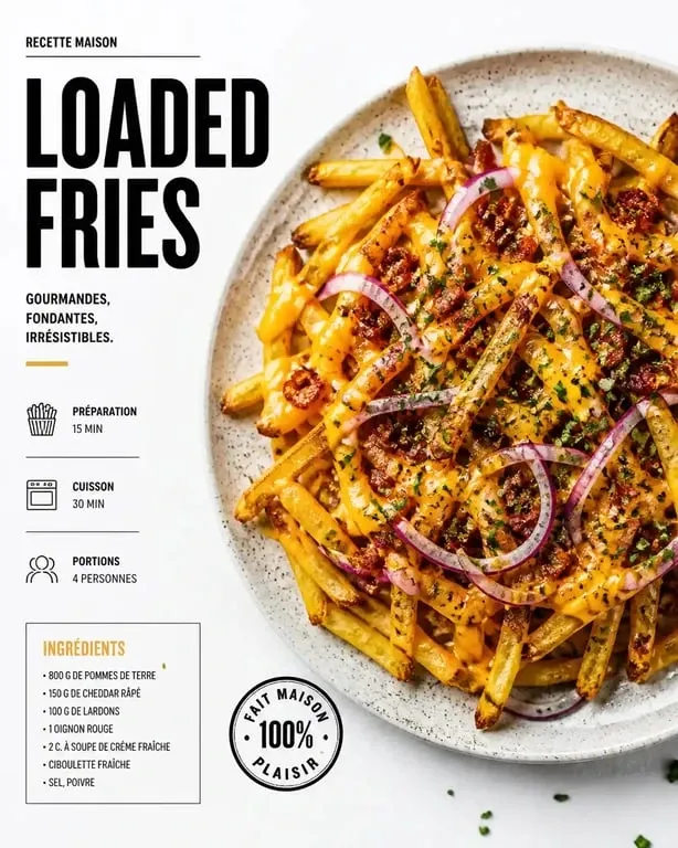 Loaded fries maison réalisées avec des restes de frites, plat gourmand et anti-gaspillage