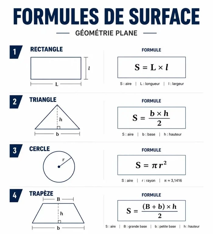 Formules géométriques pour le calcul de surface en m2