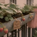 Plantation fraisier en hauteur : fraises en gouttières zinc