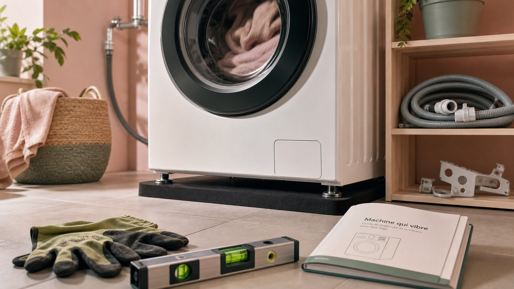 Pourquoi ma machine à laver se déplace à l’essorage : niveau et tapis antivibratoire sous le lave-linge.