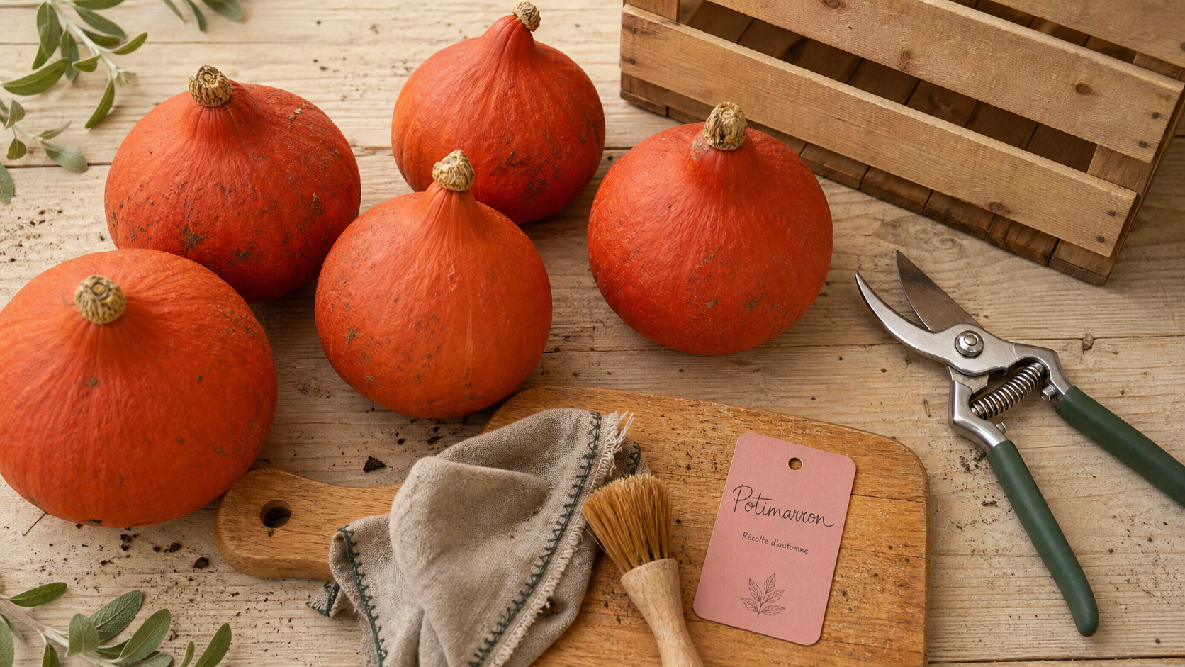 Quand ramasser les potimarrons : potimarrons mûrs et sécateur pour récolte