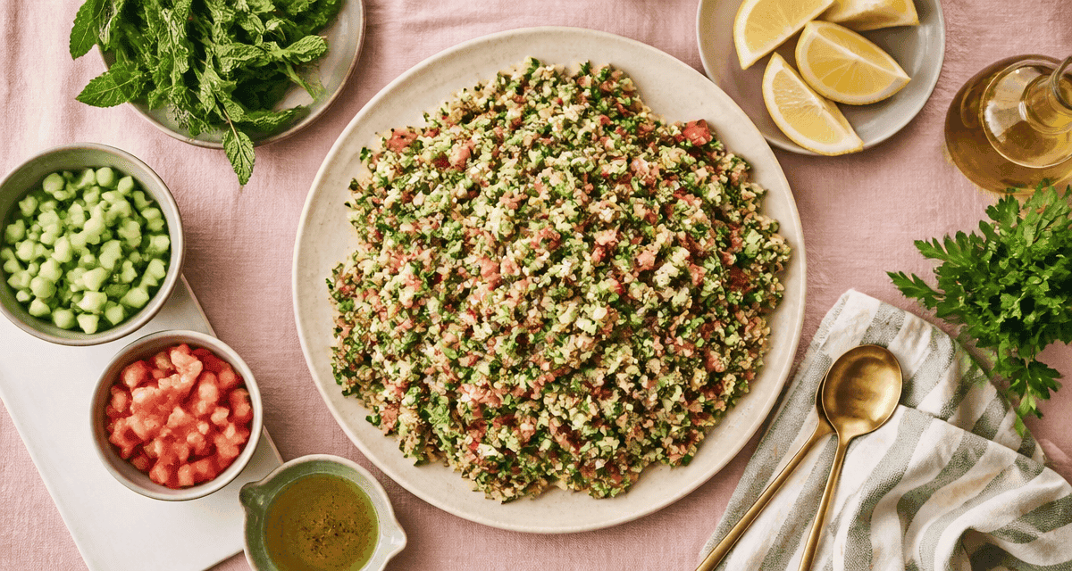 recette taboulé méditerranéen assiette et ingrédients