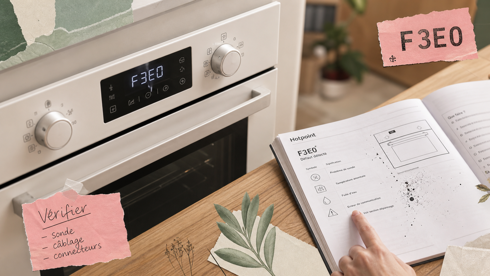 Signification symbole four Ariston Hotpoint, codes erreurs affichés (F3E0).