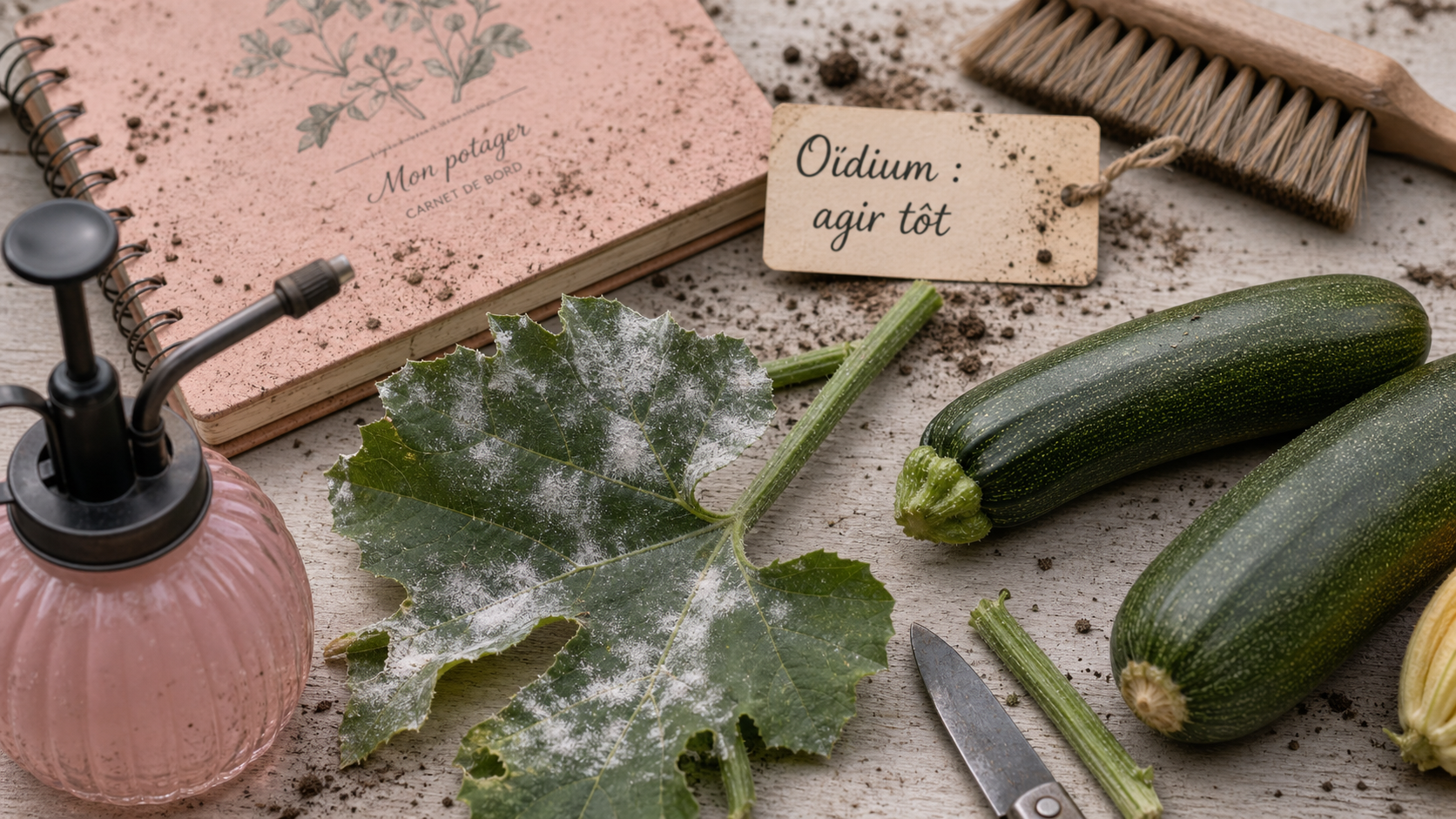 Courgette maladies : feuille avec oïdium, agir tôt contre mildiou