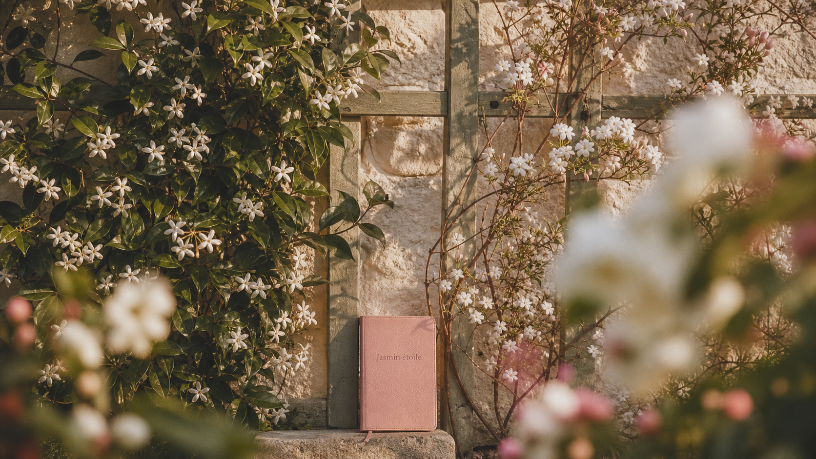 Différence entre jasmin étoilé et jasmin officinal : fleurs blanches sur treillage