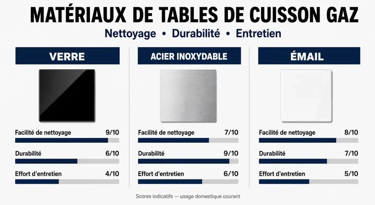 Comparatif des matériaux de plaques de cuisson gaz pour un nettoyage facile