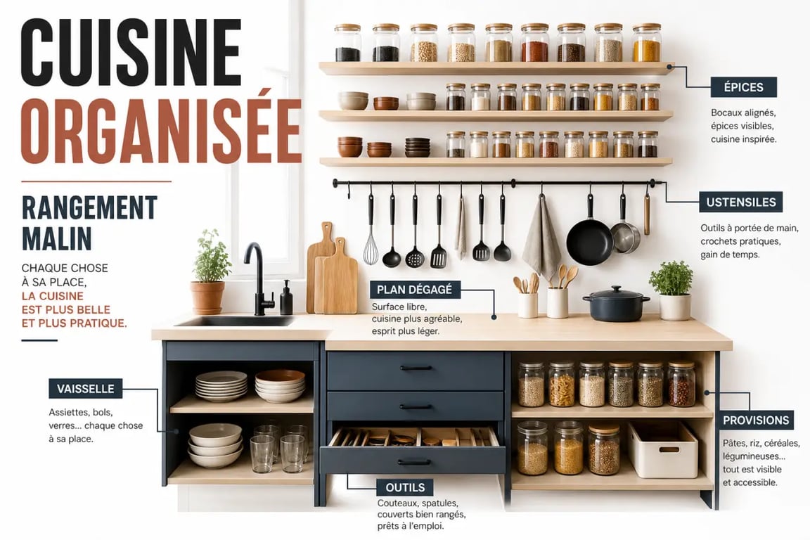 Cuisine & Recettes • Maison, Déco & Bricolage : cuisine organisée avec idées de rangement et bricolage