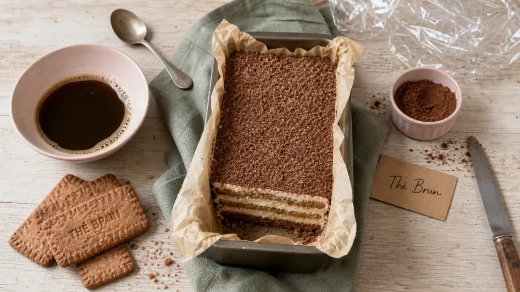 Thé brun gateau trempé au café, 6 heures au froid, photo du cake