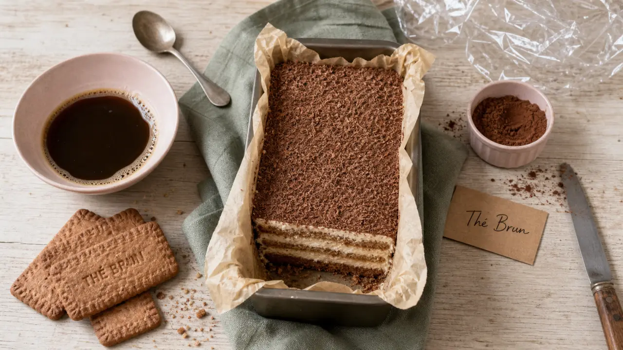 Thé brun gateau trempé au café, 6 heures au froid, photo du cake