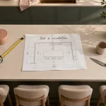 Cuisine équipée avec ilot : circulation fluide et rangements utiles