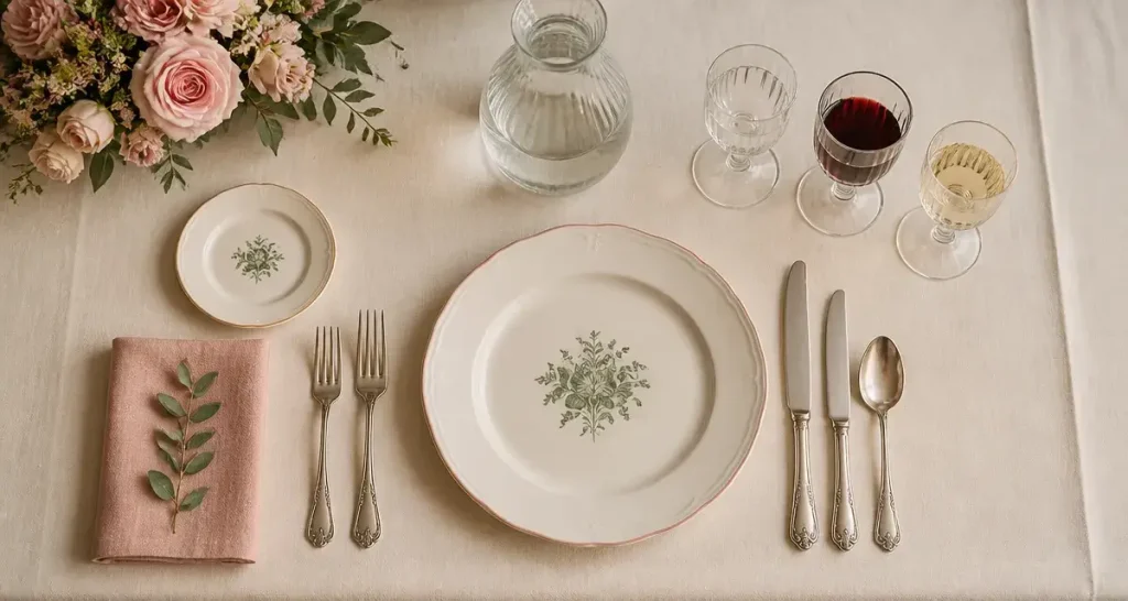Dresser une table à la française, mise en place parfaite, nappe lin et porcelaine