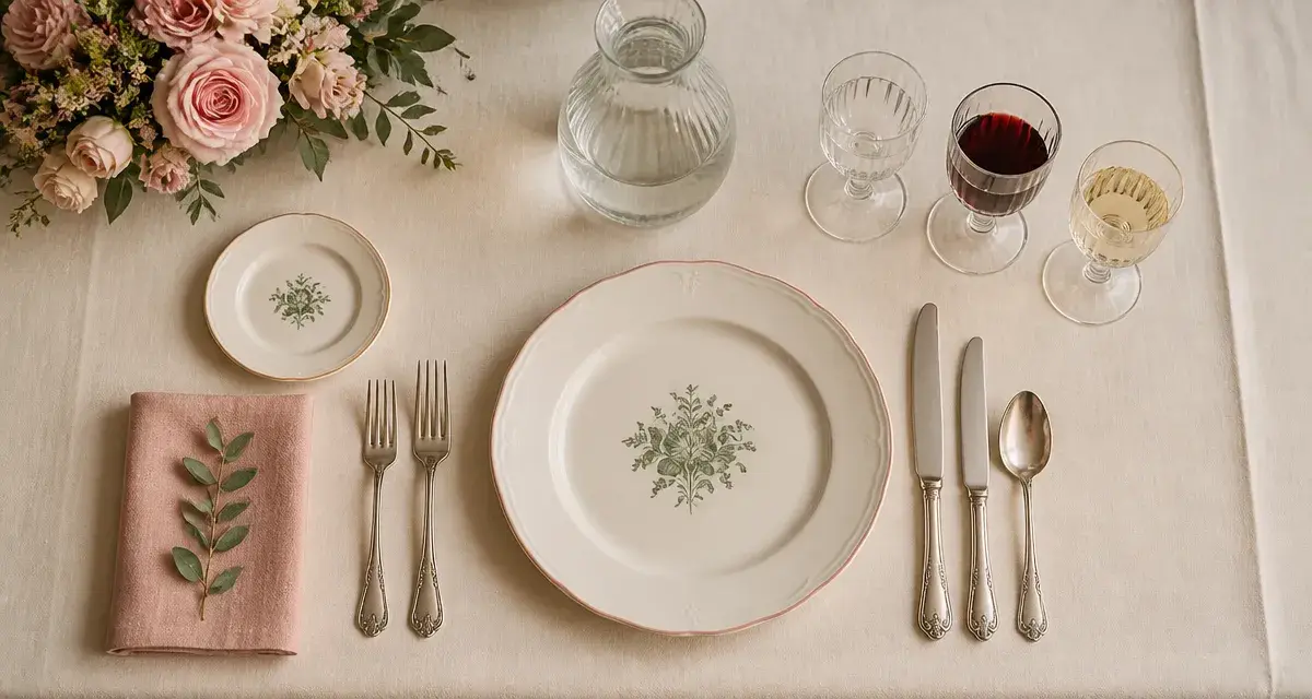 Dresser une table à la française, mise en place parfaite, nappe lin et porcelaine