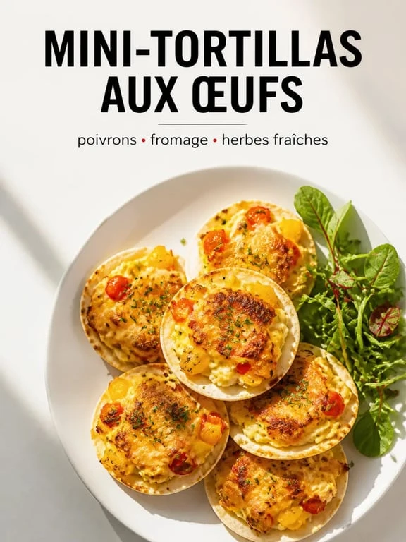 Oeuf recette de mini-tortillas aux œufs, poivrons et fromage, servies chaudes sur une assiette