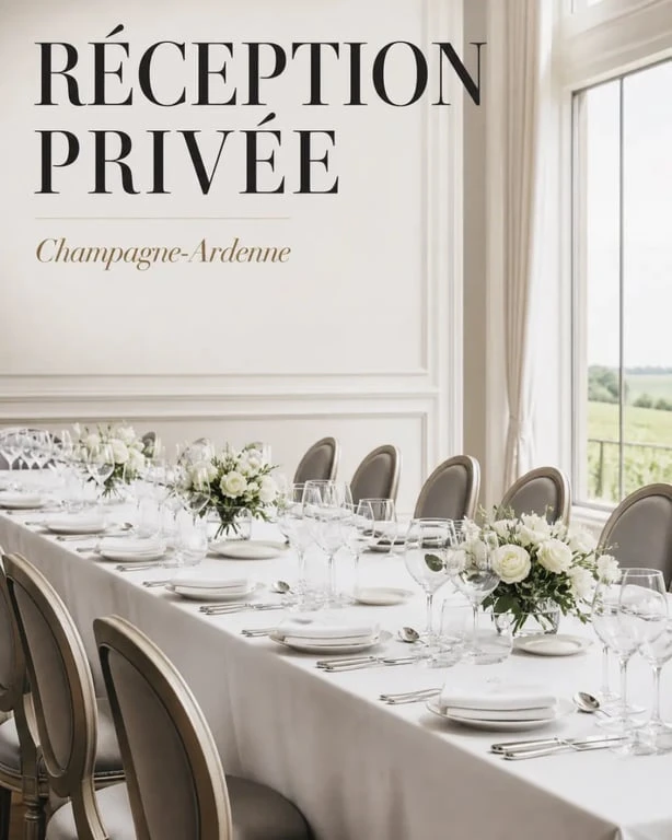 Art de table champenois : table de réception élégante avec vaisselle et nappage