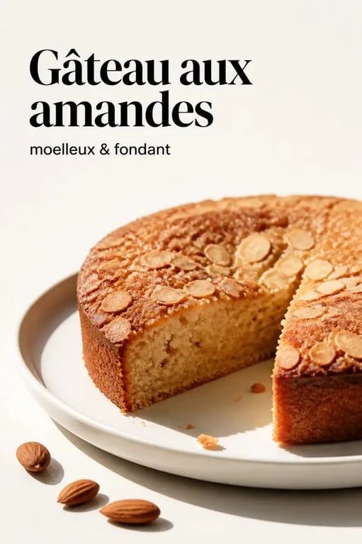 Recette de gateau au amandes moelleux présenté sur une assiette blanche