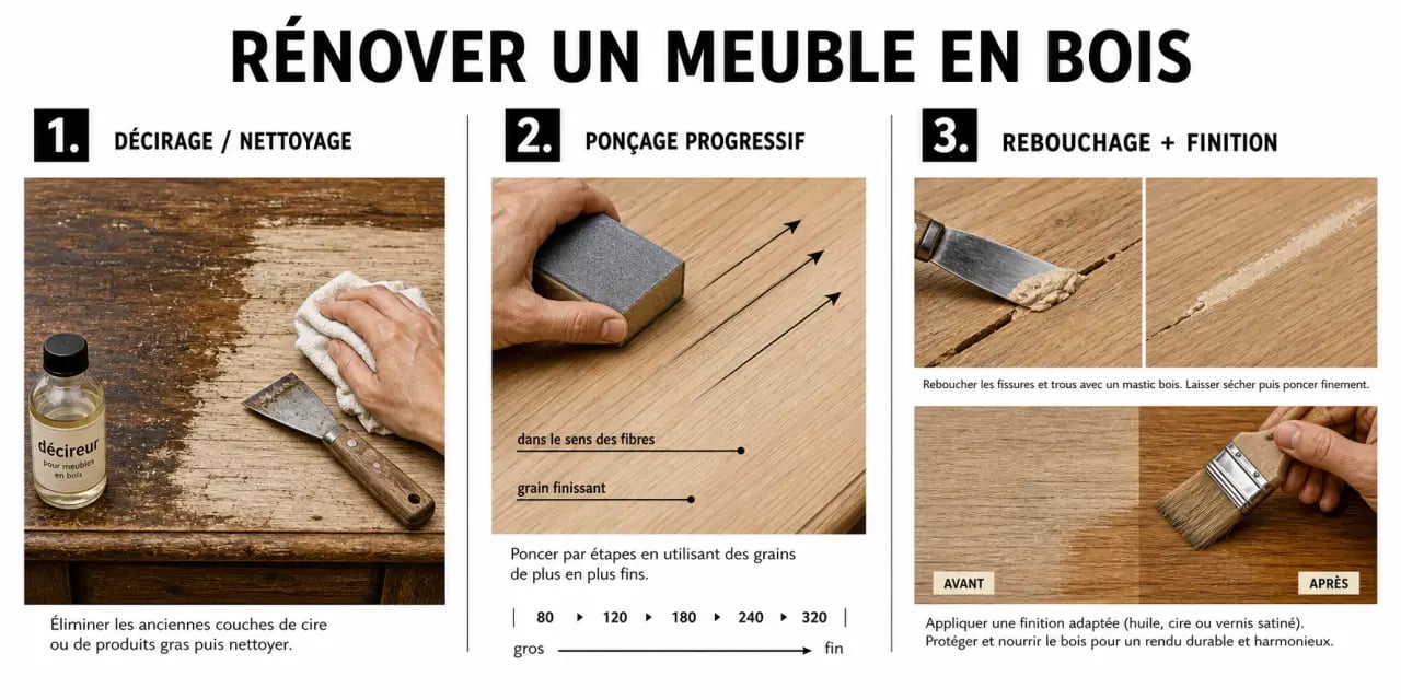 Comment rénover facilement ses vieux meubles en bois : étapes de préparation, réparation et finition