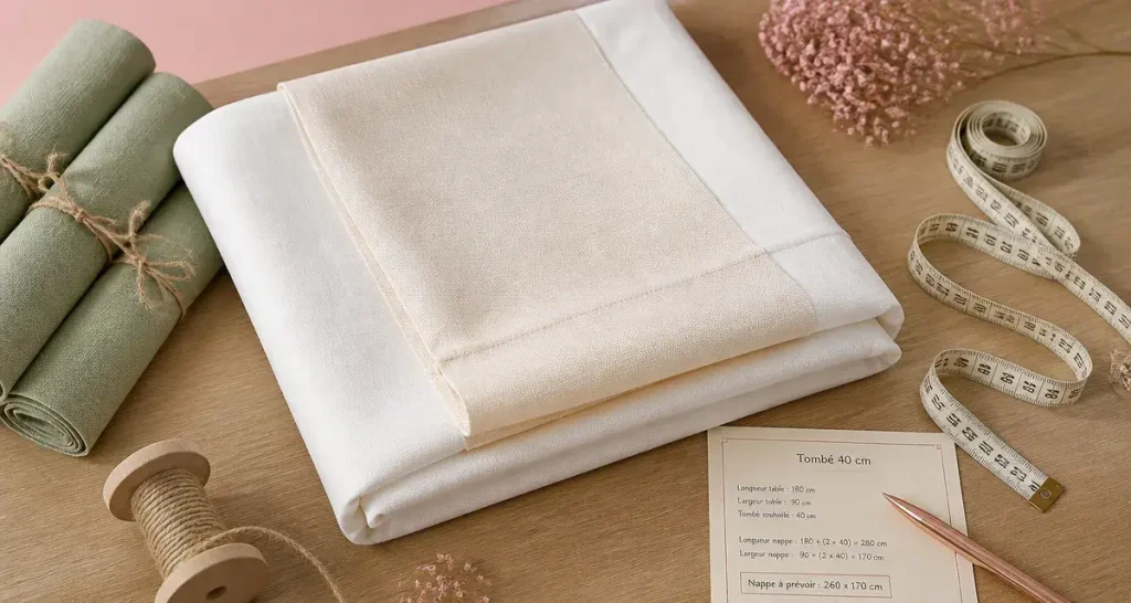 Nappe mariage blanche, tombé 40 cm, coton/lin