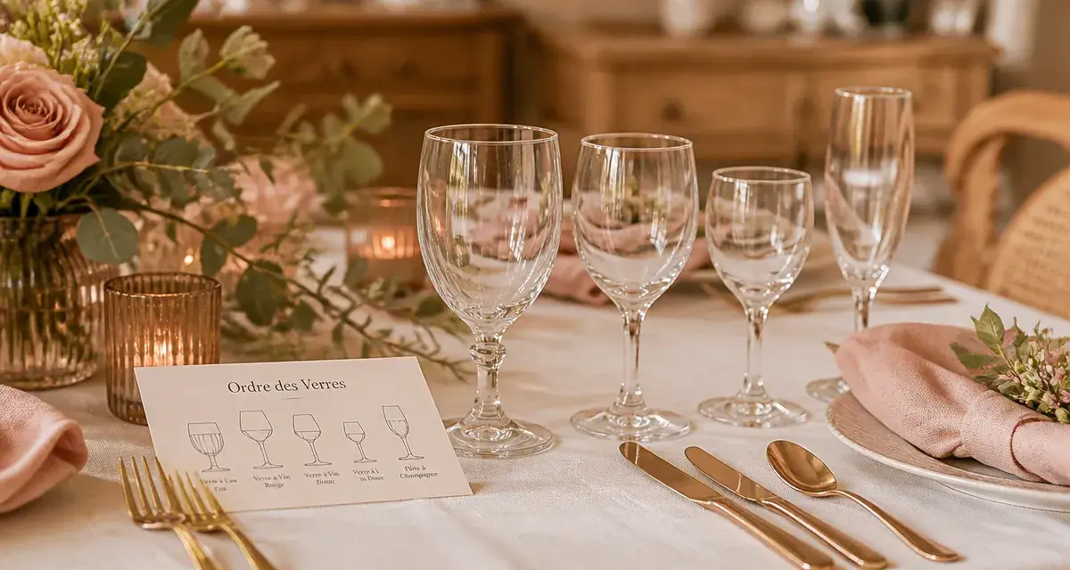 Positionnement verres table : verres alignés