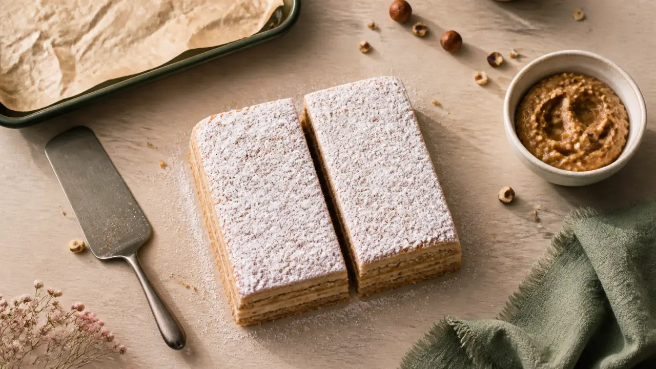 Recette gâteau russe facile : gâteau dacquoise amande-noisette et crème pralinée
