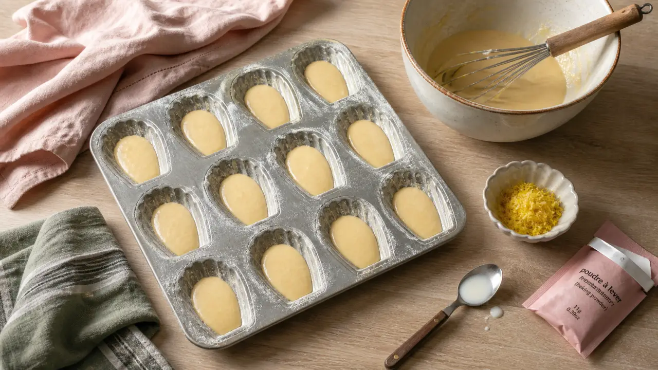 Recette pour madeleine facile : moule à madeleines prêtes à cuire, repos au froid et cuisson en deux températures