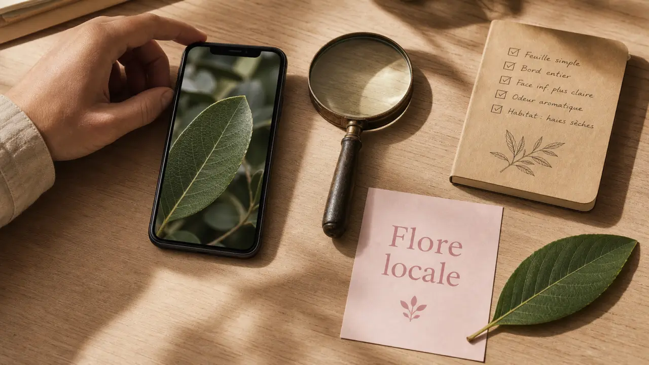Reconnaissance vegetaux : feuille nette et loupe