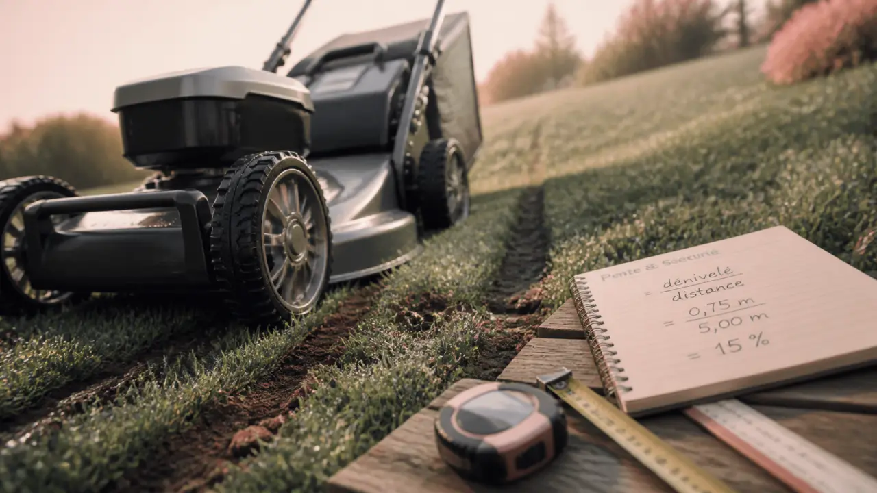 Tondeuse terrain en pente autotractée sur pelouse en pente