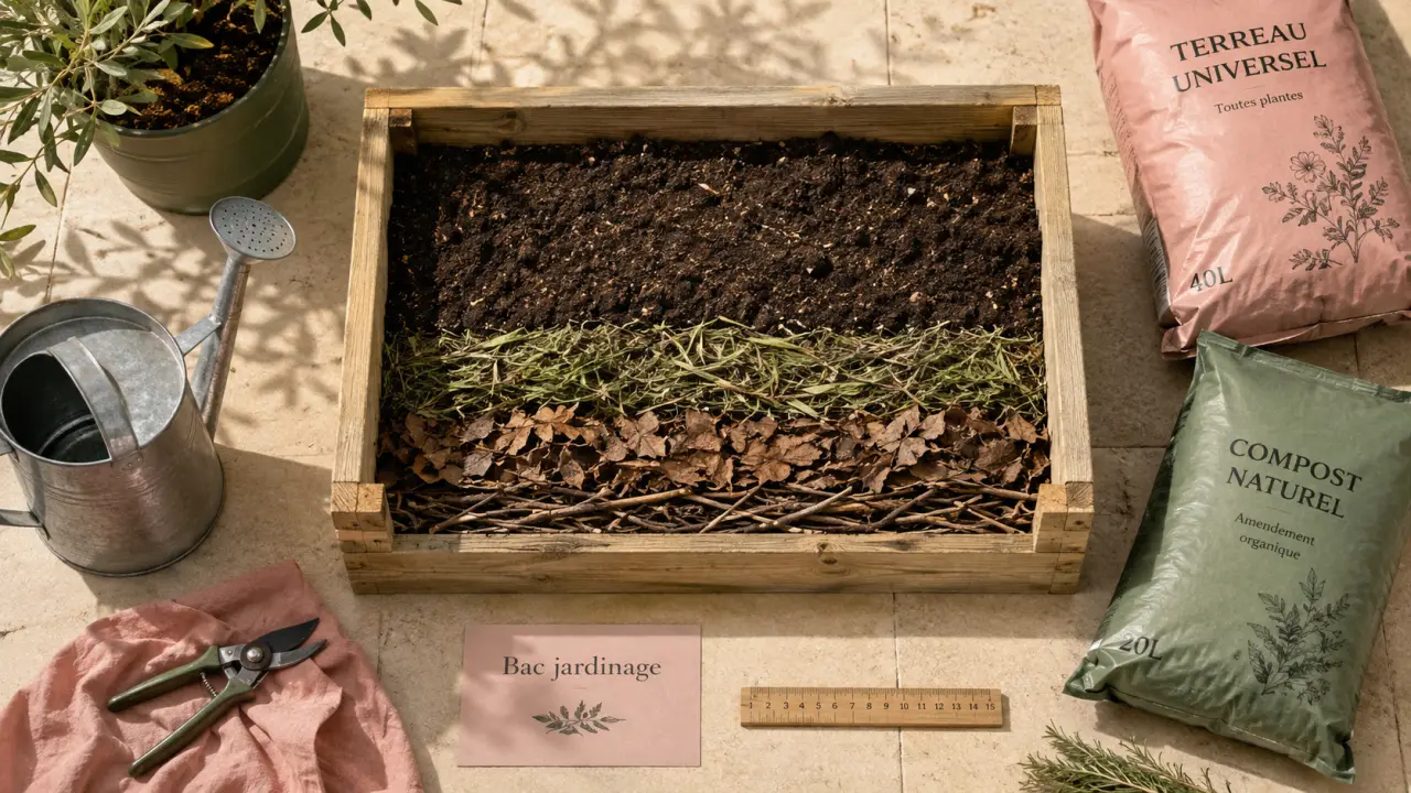 Bac jardinage surélevé en bois : couches de remplissage et drainage
