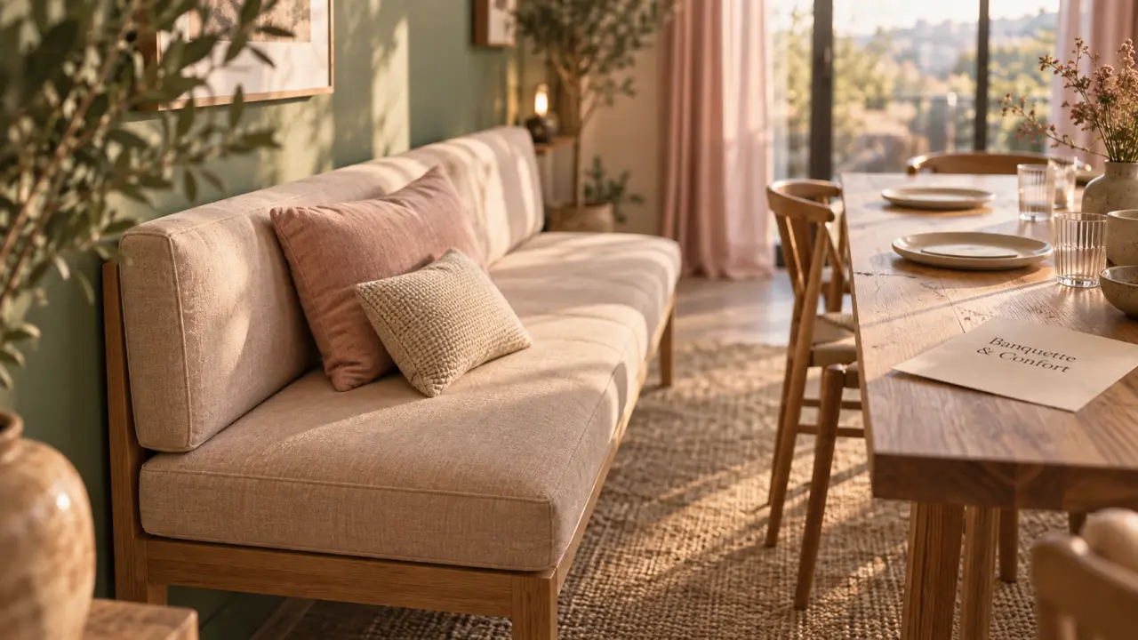 Banquette salle à manger beige rosé : confort et espace libéré