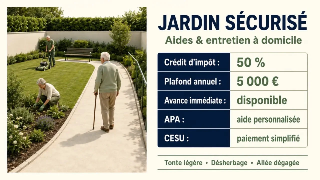 Aide jardinage personnes âgées : comparaison du crédit d’impôt, de l’avance immédiate, de l’APA et du CESU