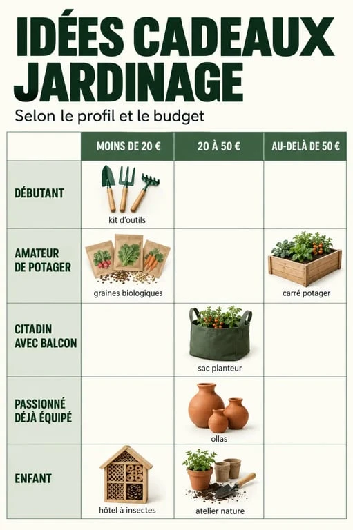 Idées de cadeau jardinage classées par profil et budget