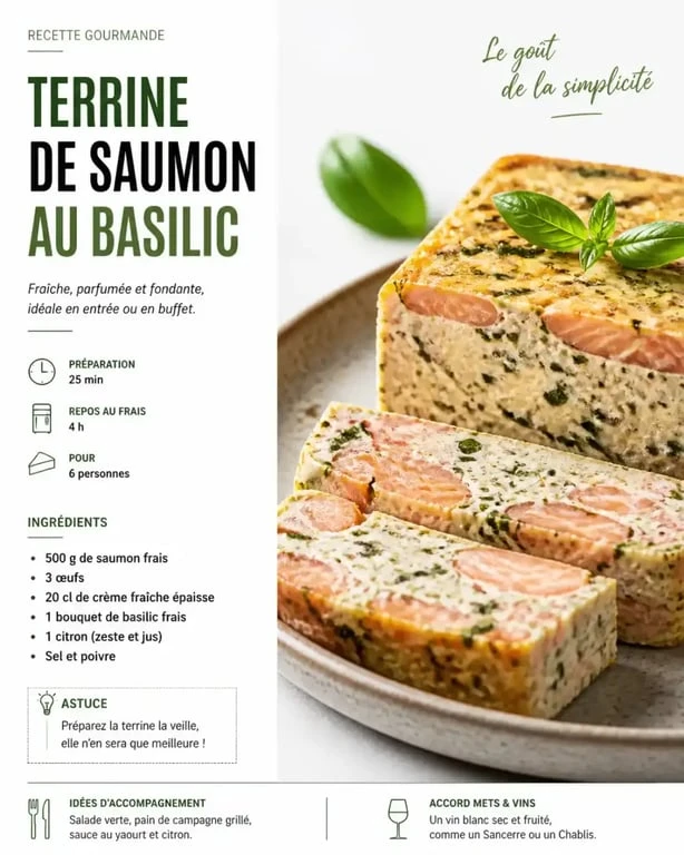 Terrine de saumon au basilic artisanale par Eudes Traiteur à Suresnes