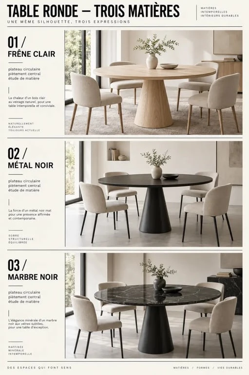 Matériaux et finitions pour choisir une table ronde salle à manger