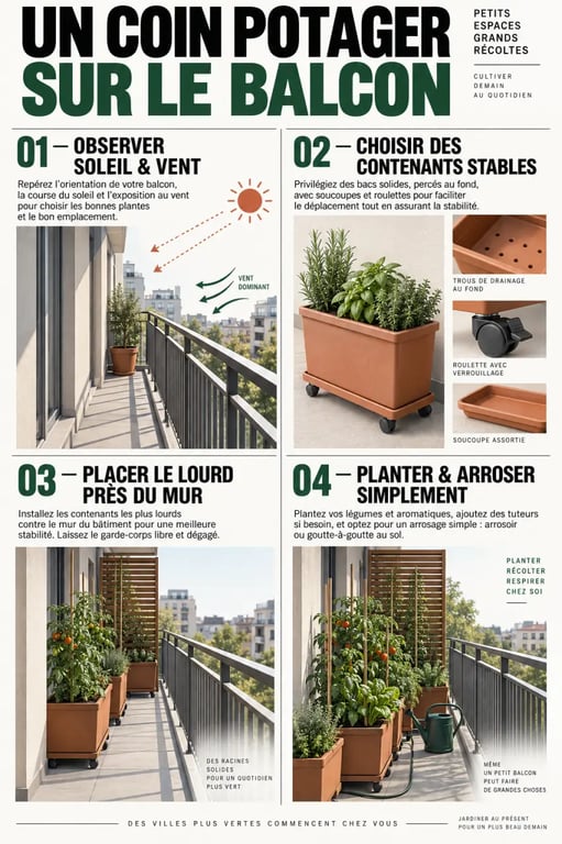 Étapes pour aménager un coin potager sur son balcon urbain en toute sécurité