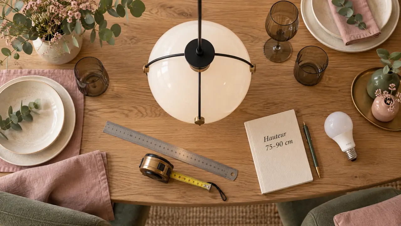Lustre pour salle à manger à 75-90 cm au-dessus de la table pour éviter l’éblouissement