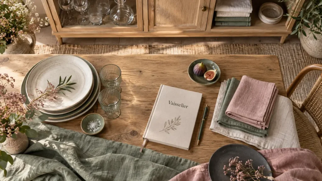Vaisselier salle à manger en chêne clair : vitrine et portes fermées avec verres