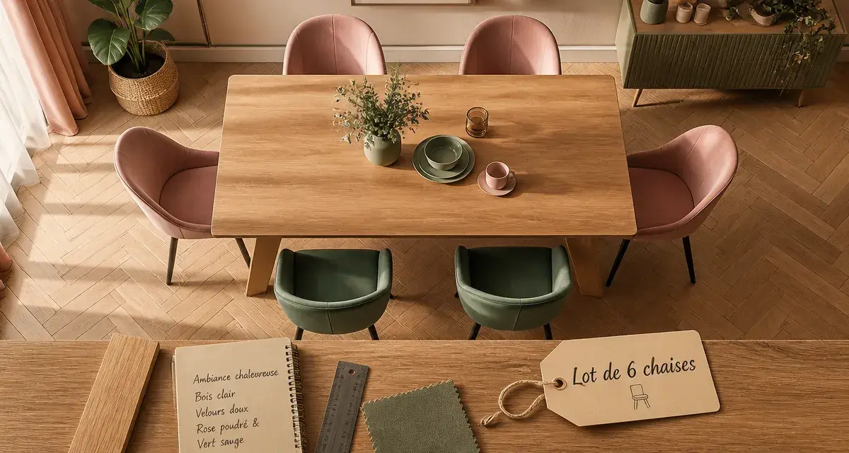 Lot de 6 chaises salle à manger assorties, vue de dessus