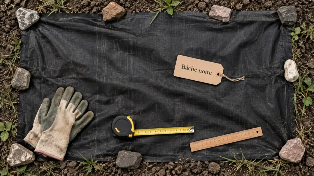Jardinage bache noire : bâche noire anti-herbes au jardin