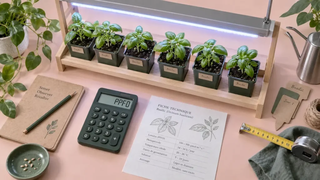 Lampe de jardinage LED au-dessus de semis : spectre, puissance et distance pour plantes
