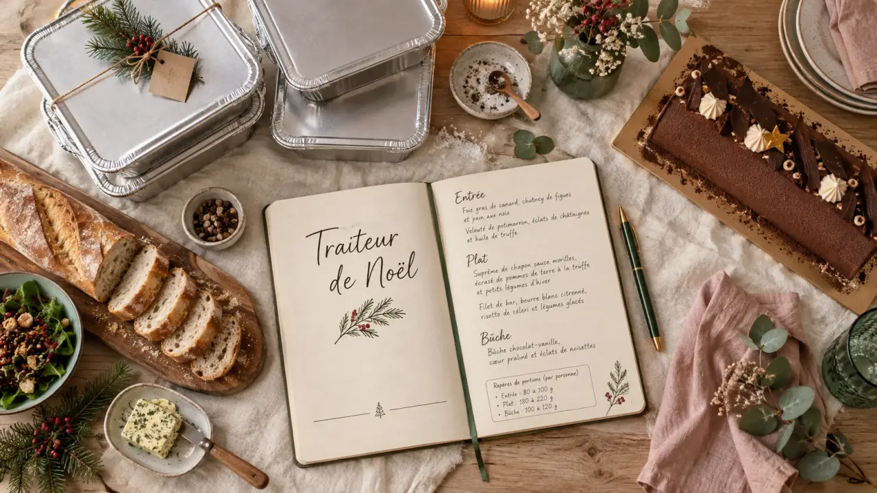 Traiteur noel : repas de fêtes prêt à servir, bûche et menu